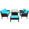 6-Piece Outdoor Patio Pe Wicker Rattan Sofa Set Dining Table Set With Removable Cushions And Tempered Glass Tea Table For Backyard, Poolside, Deck
