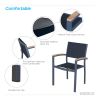 Higold - Heck 9 Pieces Retractable Patio Dining Sets, For Outdoor Dining Using, Grade A Teak, Matte Charcoal Aluminum Frame And Textilene Finished