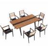 Higold - Champion Patio Dining Set, 7 Pieces Outdoor Dining Chairs With Teak Solid Wood Tabletop, Matte Charcoal Aluminum Frame