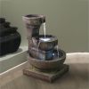 16Inches Outdoor Water Fountain With Led Light - Modern Curved Indoor-Outdoor Waterfall Fountain
