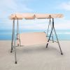 Bosonshop 3 Person Outdoor Porch Patio Swing Chair With Stand And Waterproof Canopy All Weather Resistant Swing Bench, Beige