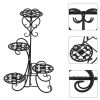 4 Potted Rounded Flower Metal Shelves Plant Pot Stand Decoration For Indoor Outdoor Garden Black Rt