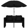 Garden Bed With Parasol Poly Rattan Black