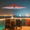 Outdoor Patio 8.7-Feet Market Table Umbrella With Push Button Tilt And Crank, Red Stripes With 24 Led Lights[Umbrella Base Is Not Included]