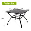 Meooem Outdoor Metal Patio Dining Table With Umbrella Hole, Metal Steel Square Backyard Bistro Table For Garden, Poolside, Backyard, Black