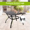 Meooem Outdoor Metal Patio Dining Table With Umbrella Hole, Metal Steel Square Backyard Bistro Table For Garden, Poolside, Backyard, Black
