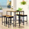 5-Piece Outdoor Patio Wicker Bar Set, Garden Pe Rattan Wicker Dining Table, Square Stool Set, Foldable Tabletop, Acacia Wood Tabletop, High-Dining Bis