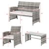 Outdoor 4-Piece Set Patio Furniture Sectional Sofa Sets All Weather Rattan Manual Wicker Conversation Set With Cushions And Table Xh