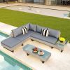 3-Piece Outdoor Wicker Sofa Patio Furniture Set, L-Shaped Corner Sofa, Water And Uv Protected, Two Glass Table, Adjustable Feet And 3.1" Thicker Cushi