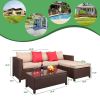 Outdoor 5-Piece Set Patio Furniture Sectional Sofa Sets All Weather Rattan Manual Wicker Conversation Set With Cushions And Table Xh
