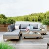 3-Piece Outdoor Wicker Sofa Patio Furniture Set, L-Shaped Corner Sofa, Water And Uv Protected, Two Glass Table, Adjustable Feet And 3.1" Thicker Cushi