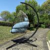 Patio Wicker Folding Hanging Chair ,Rattan Swing Hammock Egg Chair With C Type Bracket ,With Cushion And Pillow,For Indoor,Outdoor Blue
