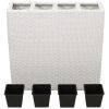 Garden Raised Bed With 4 Pots Poly Rattan White