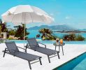 3 Pcs  Patio Chaise Lounges Set With Side Table Outdoor Adjustable Reclining Lounge Chairs With Wheels 330Lbs Capacity