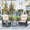 3 Pieces Outdoor Wicker Rocker Patio Bistro Set, Rocking Glider Chairs With Premium Cushions And Armored Glass Top Side Table, Elegant Wicker Patio Bi