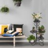 4 Potted Rounded Flower Metal Shelves Plant Pot Stand Decoration For Indoor Outdoor Garden Black Rt