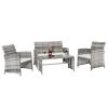 Outdoor 4-Piece Set Patio Furniture Sectional Sofa Sets All Weather Rattan Manual Wicker Conversation Set With Cushions And Table Xh