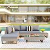 3-Piece Outdoor Wicker Sofa Patio Furniture Set, L-Shaped Corner Sofa, Water And Uv Protected, Two Glass Table, Adjustable Feet And 3.1" Thicker Cushi