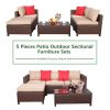 Outdoor 5-Piece Set Patio Furniture Sectional Sofa Sets All Weather Rattan Manual Wicker Conversation Set With Cushions And Table Xh