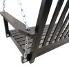 Front Porch Swing With Armrests, Wood Bench Swing With Hanging Chains,For Outdoor Patio ,Garden Yard, Porch, Backyard, Or Sunroom,Easy To Assemble,Bla