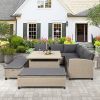 6-Piece Patio Furniture Set Outdoor Wicker Rattan Sectional Sofa With Table And Benches For Backyard, Garden, Poolside