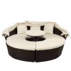 Patio Furniture Round Outdoor Sectional Sofa Set Rattan Daybed Sunbed With Retractable Canopy, Separate Seating And Removable Cushion (Beige)