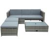 4-Piece Outdoor Backyard Patio Rattan Sofa Set, All-Weather Pe Wicker Sectional Furniture Set With Retractable Table, Gray