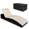 Adjustable Chaise Lounge Chair For Outside Pool, Folding Wicker Pool Lounge Chair, Outdoor Patio Reclining Sun Lounger, Fully Assembled, Gray Cushion