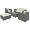 Outdoor Patio 5-Piece All-Weather Pe Wicker Rattan Sectional Sofa Set With Multifunctional Table And Ottoman, Gray Wicker+ Beige Cushion