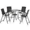 Outdoor Patio Pe Wicker 5-Piece Counter Height Dining Table Set With Umbrella Hole And 4 Foldable Chairs, Brown