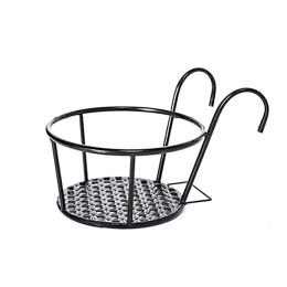 Hanging Railing Planters Flower Pot Holders Metal Planter Racks Fence Potted Stand Mounted Round Plant Baskets Container For Indoor Outdoor Use (Color: Black)