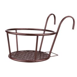 Hanging Railing Planters Flower Pot Holders Metal Planter Racks Fence Potted Stand Mounted Round Plant Baskets Container For Indoor Outdoor Use (Color: Bronze)