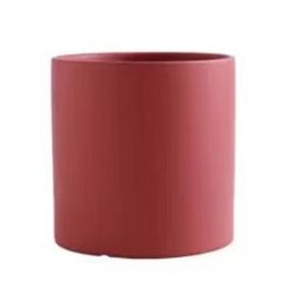Nordic Industrial Style Colorful Ceramic Flowerpot Succulent Planter Green Plants Cylindrical Shape Flower Pot With Hole Tray (Color: Dark Red, size: 13X13X13)