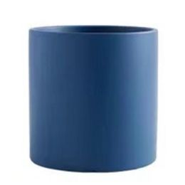 Nordic Industrial Style Colorful Ceramic Flowerpot Succulent Planter Green Plants Cylindrical Shape Flower Pot With Hole Tray (Color: Navy Blue, size: 9X9X9)