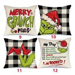 18X18 In Of For Christmas Decorations Green Buffalo Plaid Grinch Christmas Pillow Covers (size: 9)