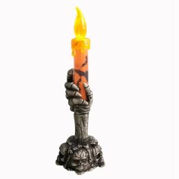Halloween Led Lights Horror Skull Ghost Holding Candle Lamp Happy Holloween Party Decoration For Home Haunted House Ornaments (Color: Orange)