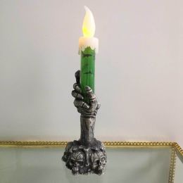 Halloween Led Lights Horror Skull Ghost Holding Candle Lamp Happy Holloween Party Decoration For Home Haunted House Ornaments (Color: Green)