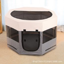 Portable Pet Soft Playpen, Pop Up Tent Indoor & Outdoor Use Durable Paw Kennel Cage, Waterproof Bottom Removable Top Puppy Pen (Color: Gray)