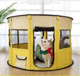 Portable Pet Soft Playpen, Pop Up Tent Indoor & Outdoor Use Durable Paw Kennel Cage, Waterproof Bottom Removable Top Puppy Pen (Color: Yellow)