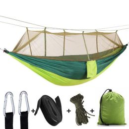 Camping Hammock With Mosquito Net Ultralight Portable Nylon Outdoor Windproof Anti-Mosquito Swing Sleeping Hammock (Color: Green)