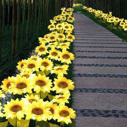Led Solar Sunflower Lamps Solar Light Decorative Lights Outdoor Garden Lawn Lamp Patio Porch Backyard Garden Decoration (Color: 15Pcs Yellow)