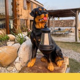Led Solar Light Dog Lantern Sculpture Resin Craft Ornament Home Porch Decor Garden Solar Powered Led Light Dog Statues (Option: Rottweiler)