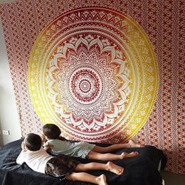 Indian Mandala Tapestry Green Blue Flower Beautiful Wall Art Tapestry 210X150Cm Bedspread Beach Towel Yoga Blanket Table Cloth (Option: 4)