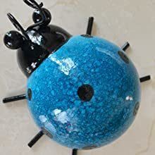 Set Of 4 Cute Metal Ladybugs Garden Sculptures & Statues (Color: Blue)