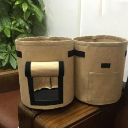 Heavy Duty Non-Woven Fabric Pots With Flap And Handles Root Crops Plant Grow Bags (Color: Brown, size: medium)