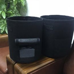Heavy Duty Non-Woven Fabric Pots With Flap And Handles Root Crops Plant Grow Bags (Color: Black, size: large)
