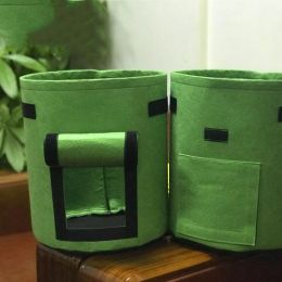 Heavy Duty Non-Woven Fabric Pots With Flap And Handles Root Crops Plant Grow Bags (Color: Green, size: large)