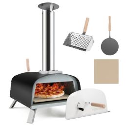 Patio Garden Outdoor Portable Kitchen Commercial Pizza Grill Ovens (Color: Black & Silver)