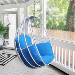 Hanging Egg Chair, Hammock Swing Chair With Hanging Kit, Egg-Shaped Hammock Swing Chair Single Seat For Indoor, Outdoor Bedroom, Patio, Garden, Alumin (Color: Blue)