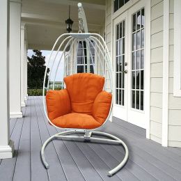 Indoor Outdoor Hanging Egg Swing Chair With Cushion And C Stand;  Egg Shaped Hanging Swing Chair;  Egg-Shaped Hammock Swing Chair Single Seat (Color: Orange)